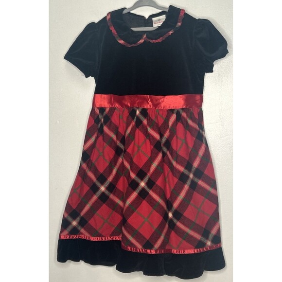 Hanna Andersson Other - Hanna Andersson Girls Holiday Dress 120 US 6 Red Black Plaid Short Sleeve Cotton